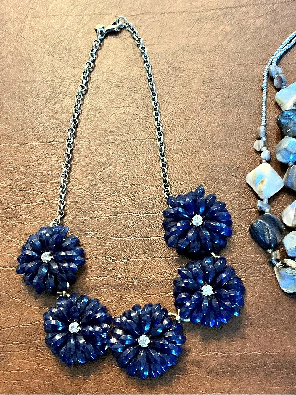 New York & Company Floral Statement Necklace Blue & Silver NWT